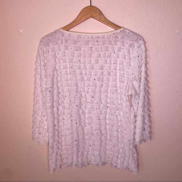 White Layered Ruffled Sequin Top - Picture 5 of 6